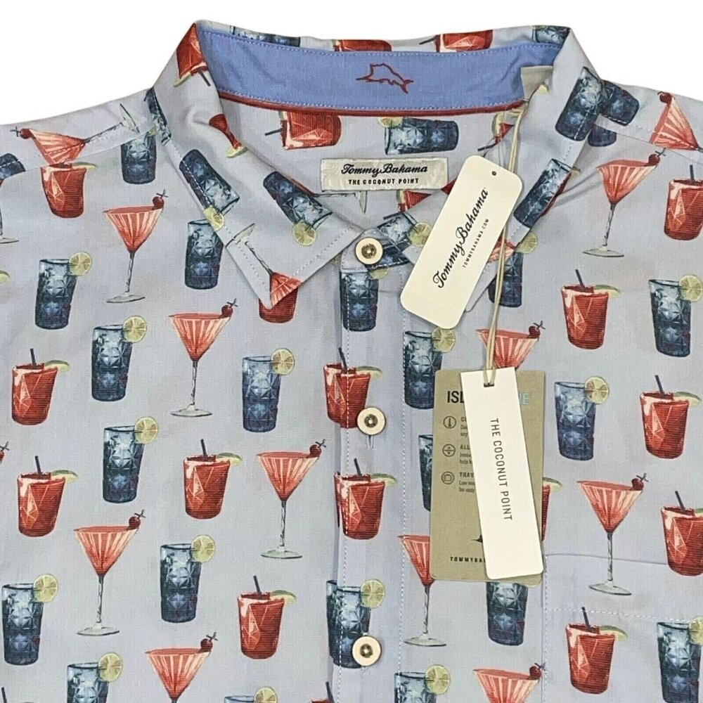 Tommy Bahama Mens XXL Coconut Point Red White Cheers Cocktails Party Shirt